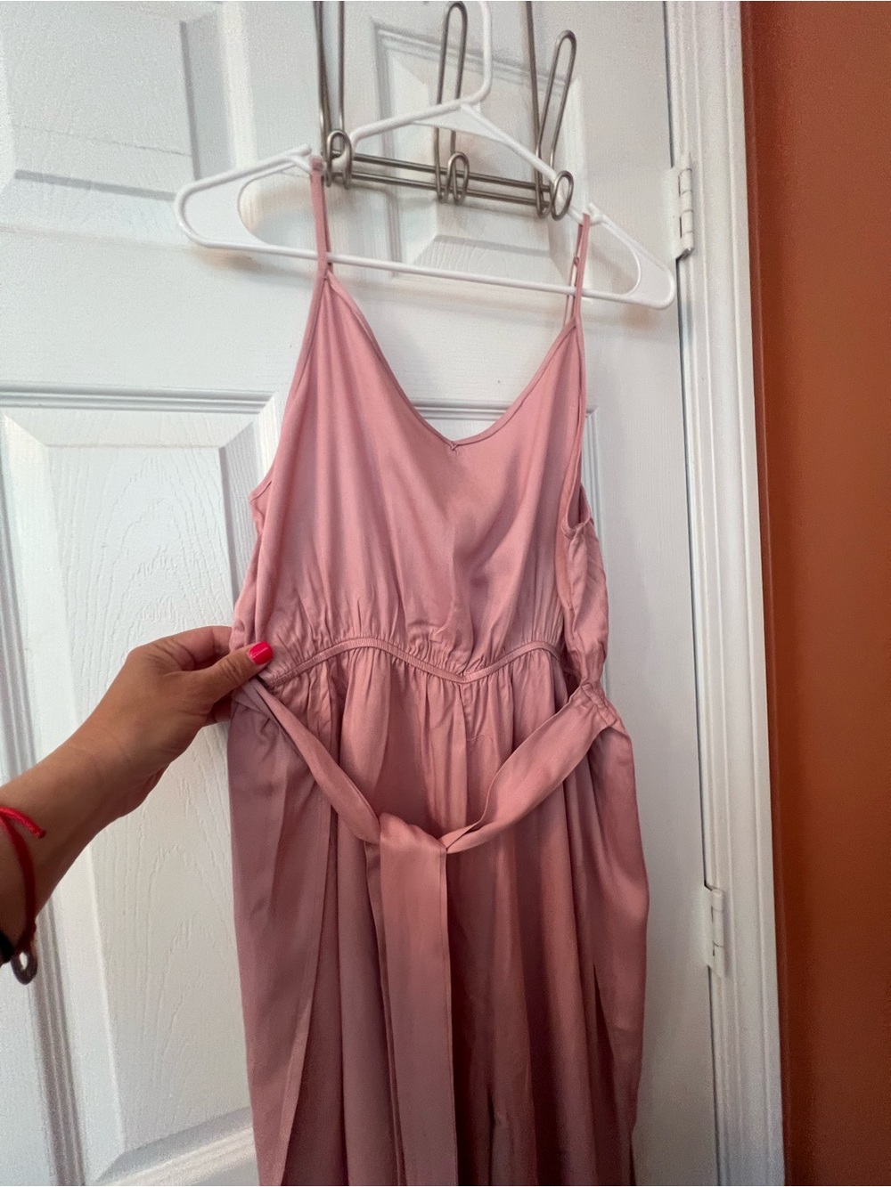 Blush Pink wide leg jumpsuit with Waist Tie